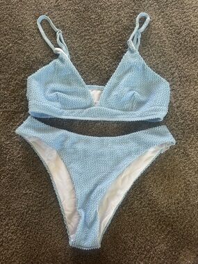 SHEIN Light Blue Textured Bikini Set